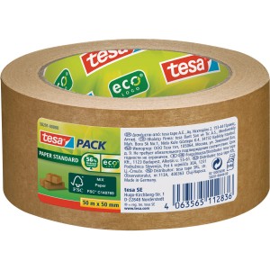 Rotolo di nastro da imballaggio Tesa Pack Paper Standard marrone, 50m x 50mm.