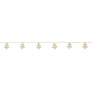 Catena luminosa LED con stelle in metallo bianco per interni, luce bianca calda.