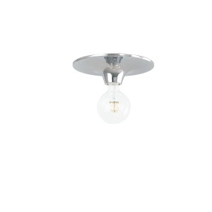 Applique t.b.t. con supporto a soffitto rotondo argentato e lampadina.