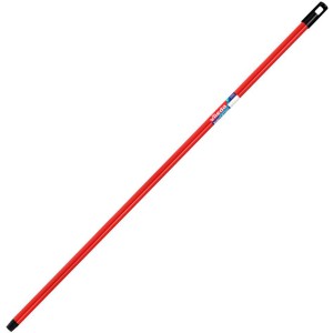 Manico universale Vileda rosso, lungo 130 cm, con impugnatura nera e foro per appenderlo.