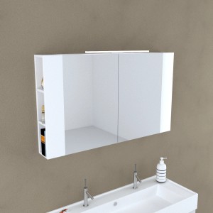 Specchiera t.b.t. con ripiani e lavabo. Mobile bagno in bianco.