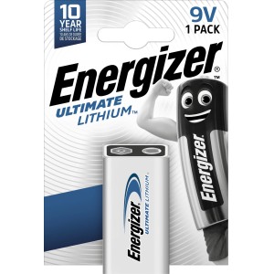 Batteria Energizer Ultimate Lithium 9V, confezione da 1. Batteria al litio a lunga durata per rilevatori di fumo.