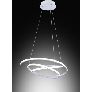 Moderna lampada a sospensione a LED bianca t.b.t. per spazi abitativi.