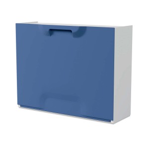 Scarpiera blu con maniglia, parte di una serie di scarpiere.