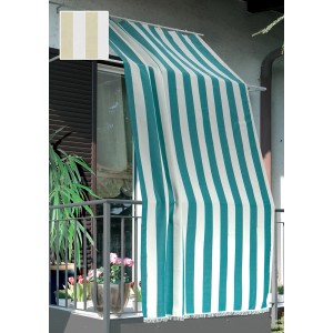 t.b.t. Tenda da sole a strisce verticali turchese e bianche.