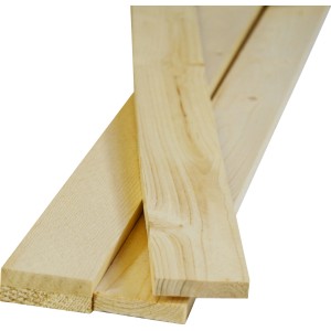 Listelli in legno grezzo, colore legno chiaro, per finiture interne e progetti fai-da-te.