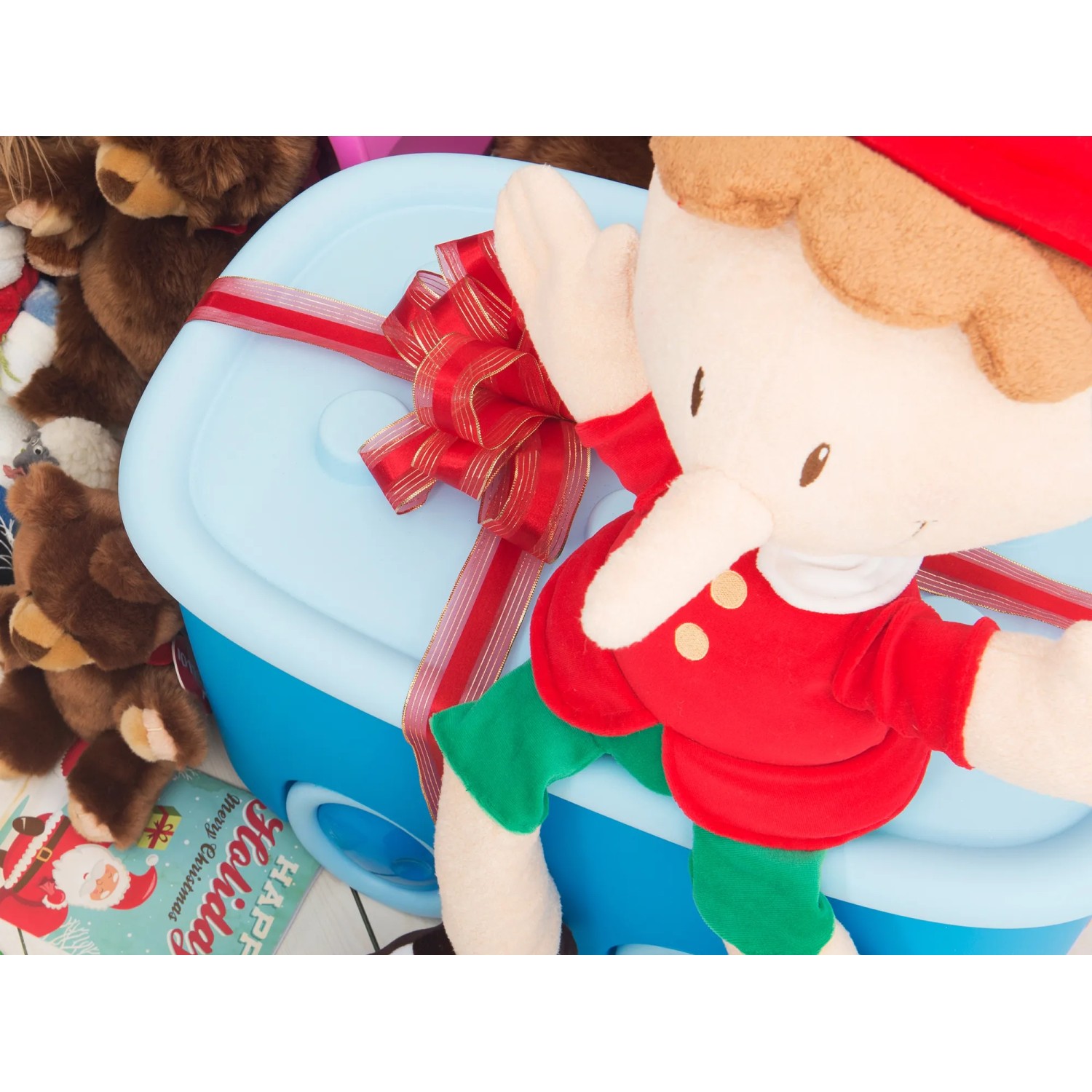 Contenitore Di Regalo Blu Del Giocattolo Luminoso Dell'albero Di Natale Con Santa Claus Sn Rosso 47749441