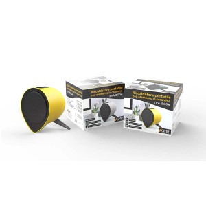 Stufa elettrica portatile t.b.t. in ceramica gialla con confezione.