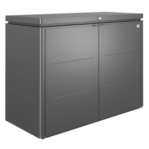 Biohort HighBoard 160 box da giardino in grigio scuro metallizzato: box universale in lamiera d'acciaio con ante a battente e coperchio chiudibile a chiave.
