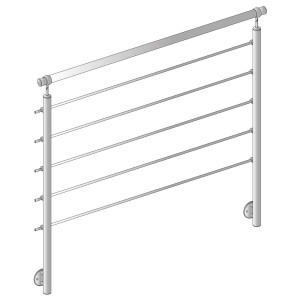Ringhiera per scale argentata con barre orizzontali per maggiore sicurezza.