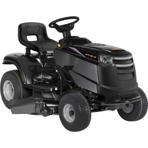 Trattorino tagliaerba Alpina AT3 98 HA nero con scarico laterale e trasmissione idrostatica.