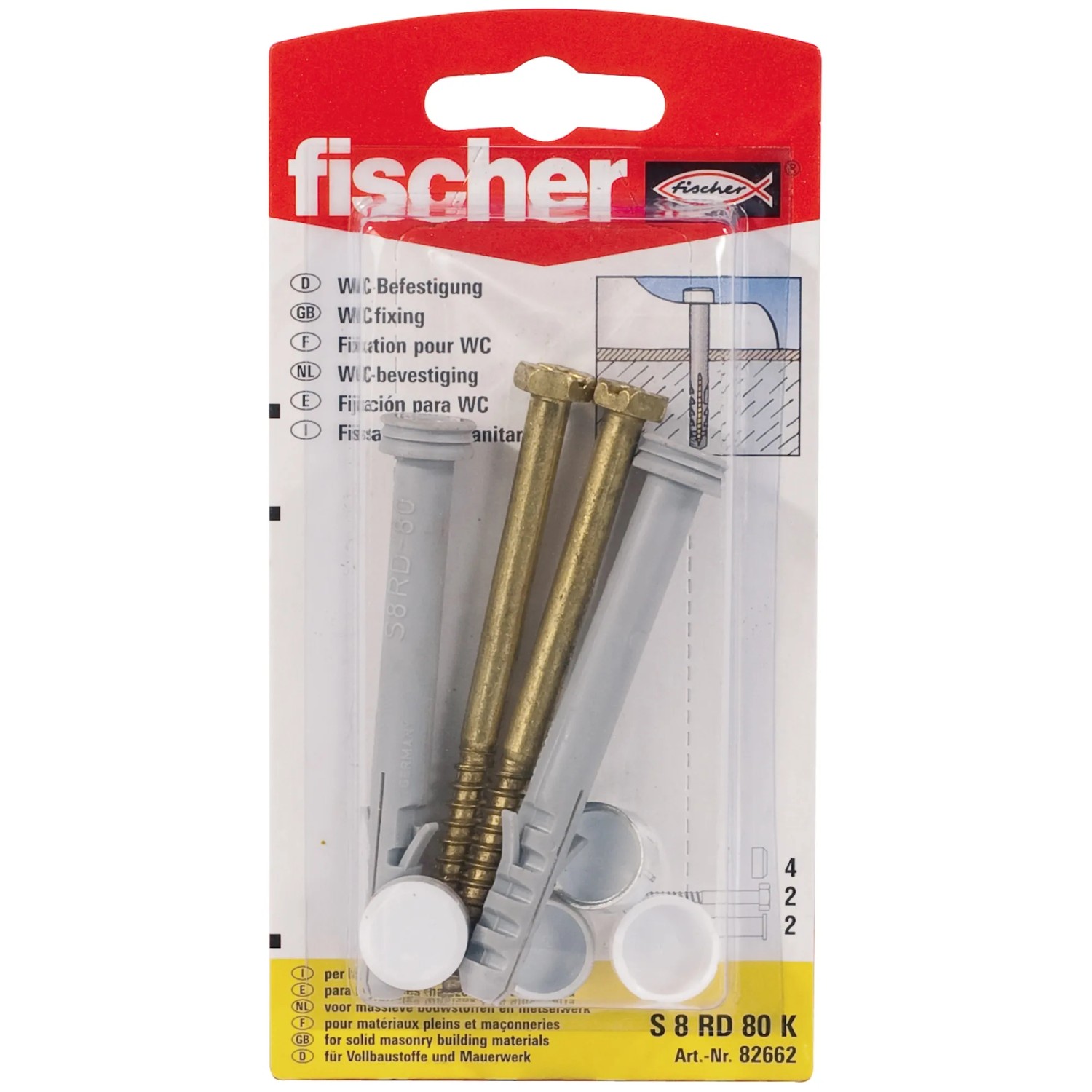 Fischer Fissaggio WC S 8 RD 80 K (2 pz.) per il montaggio di WC e bidet.