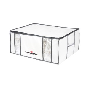 Contenitore t.b.t., bianco con bordo grigio. Ideale per riporre vestiti e tessuti.