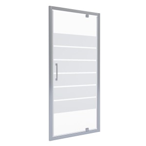 Porta doccia t.b.t. con strisce orizzontali e telaio argentato.