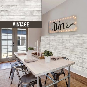 Pannelli murali effetto vintage come rivestimento in sala da pranzo.