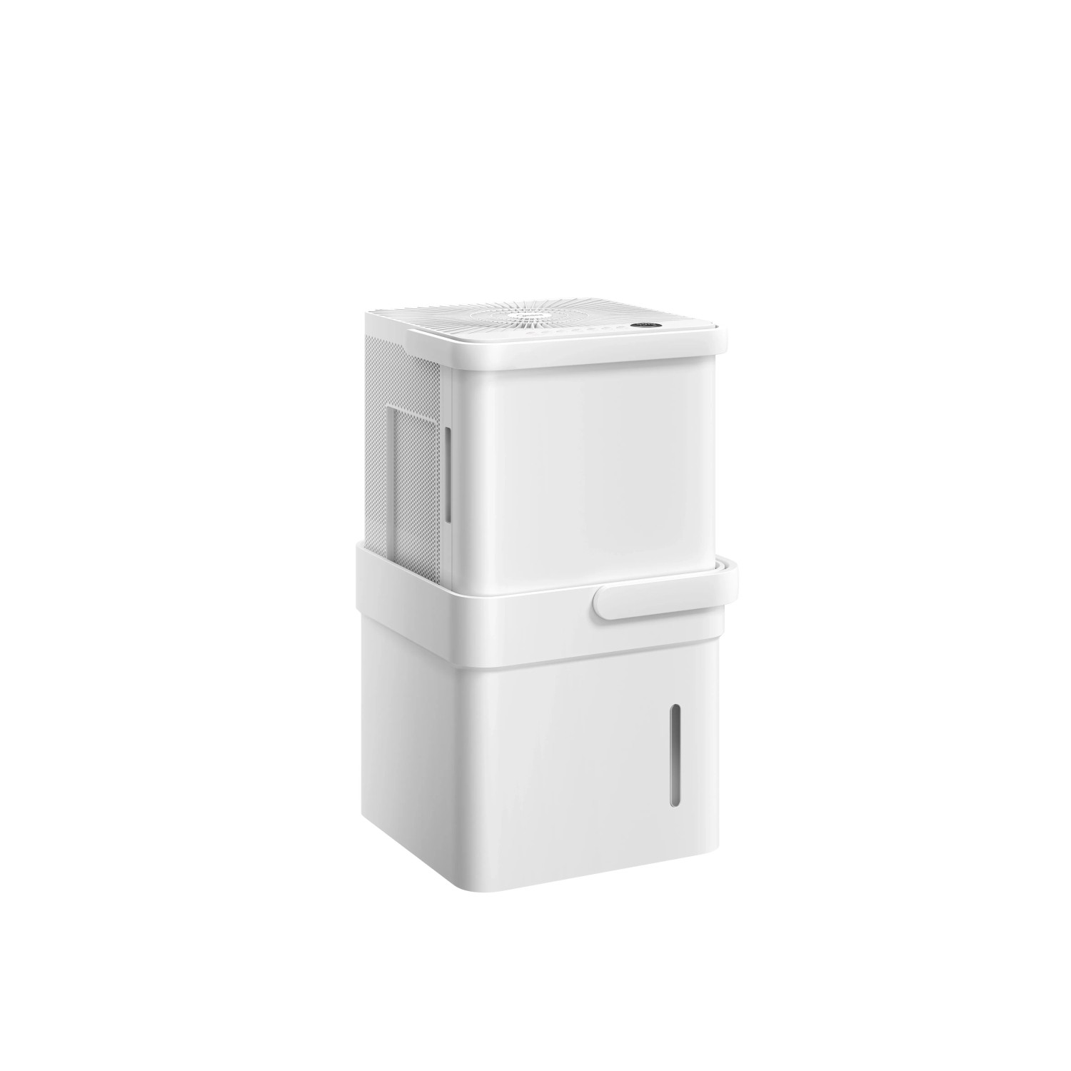 Umidificatore/purificatore d'aria bianco t.b.t. per un'aria interna migliore.