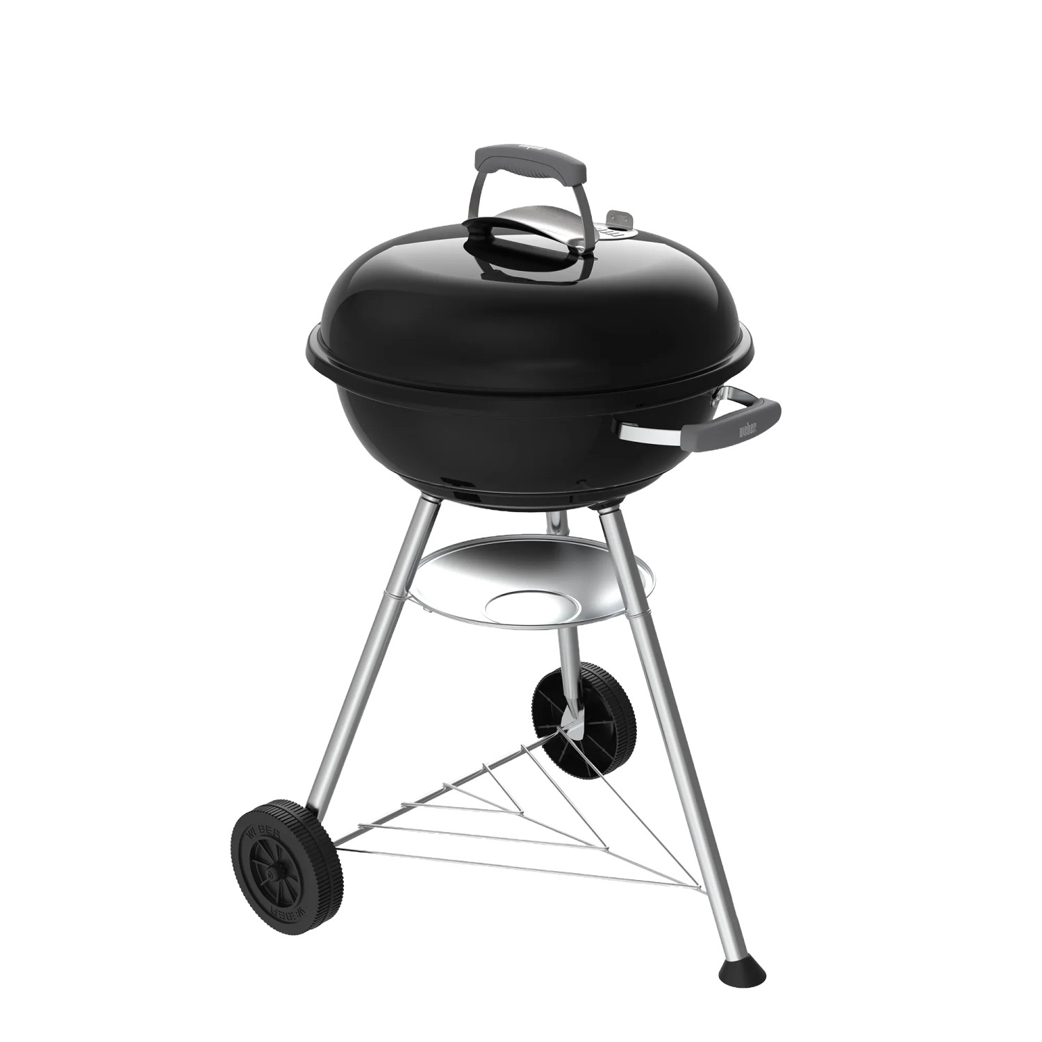 Grill a carbone Weber Compact Kettle 47 cm nero con coperchio, ruote e raccoglicenere.
