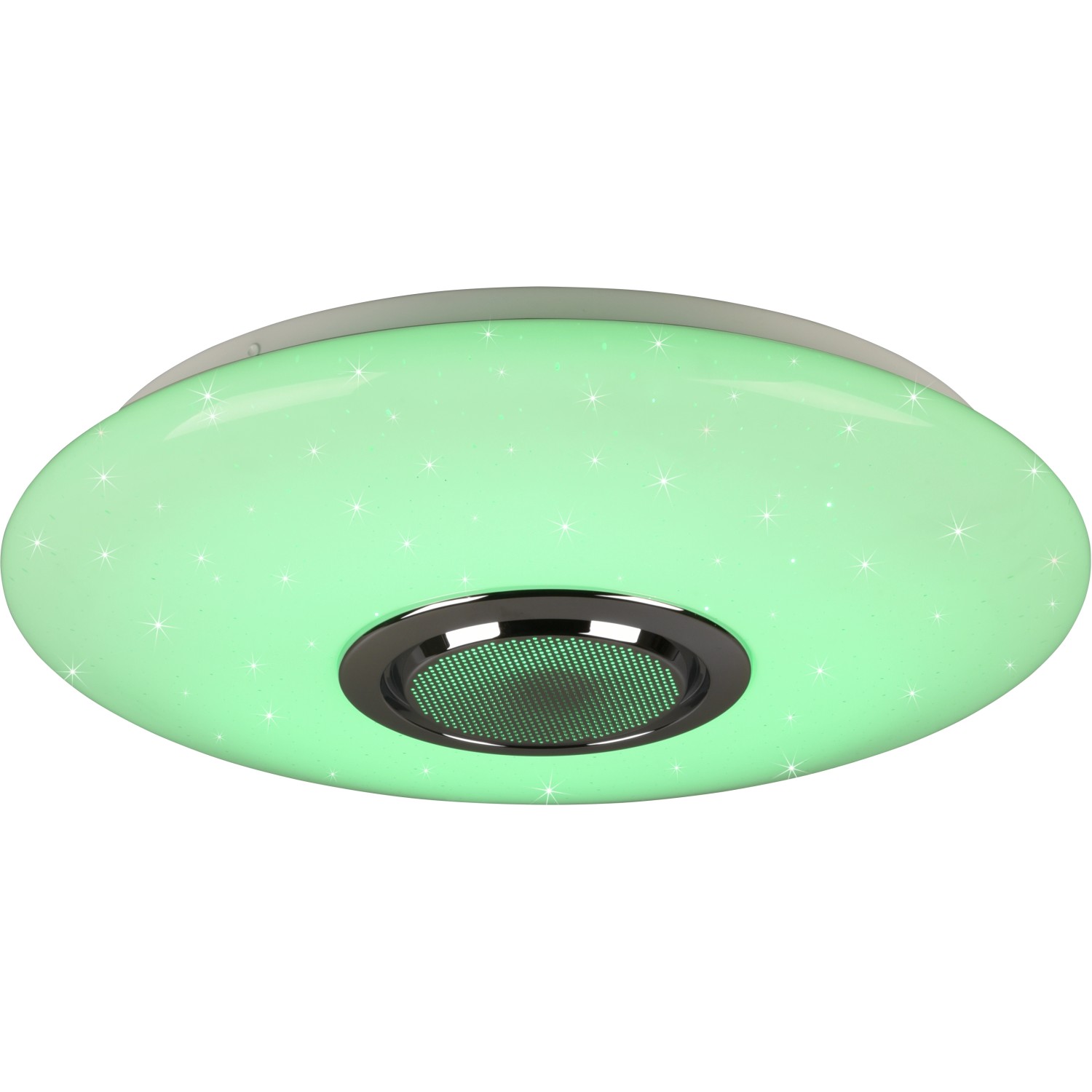 Plafoniera LED bianca Musica con altoparlante ed effetto arcobaleno.