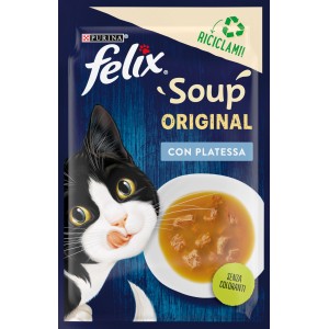 Felix Soup Original cibo umido per gatti, con platessa in busta.