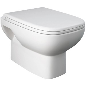 WC sospeso bianco (t.b.t.) con brida chiusa per bagni moderni.