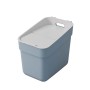 Cestino t.b.t. blu con coperchio grigio per rifiuti domestici.
