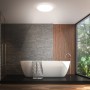 Moderna lampada da bagno a LED Briloner senza cornice, 29cm, in un bagno.