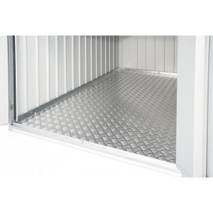 Piastra di base Biohort per mini garage con pavimento interno in lamiera di alluminio mandorlata.