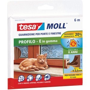Tesamoll Classic E-Profile guarnizione per finestre marrone, rotolo da 6m. Guarnizione in gomma per finestre e porte.