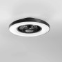 Plafoniera LED nera con ventilatore e illuminazione ad anello.