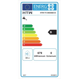 Etichetta energetica per scaldabagno t.b.t. con classe di efficienza energetica B e valori di consumo.