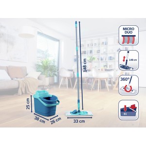 Leifheit Set lavapavimenti Power Clean M con secchio e strizzatore per la pulizia dei pavimenti.