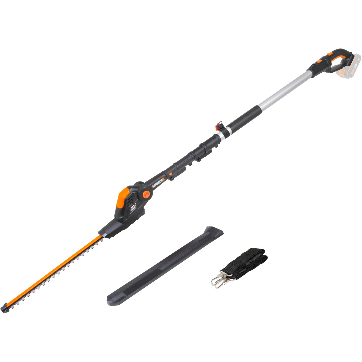 Tagliasiepi telescopico a batteria Worx WG252E.9 20 V Solo con asta telescopica e protezione lama.