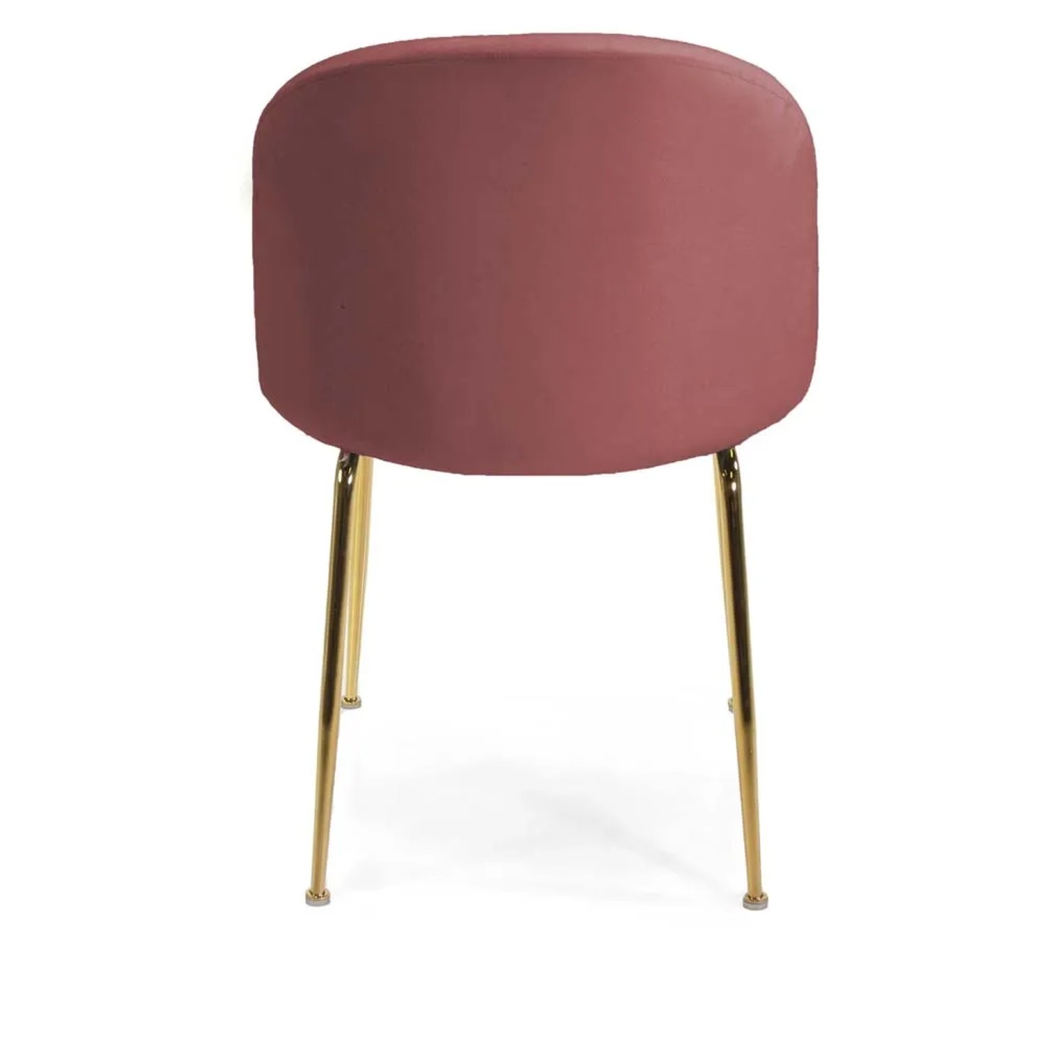 Sedia imbottita rosa con gambe dorate, vista posteriore.