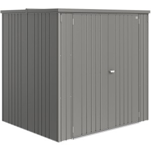 Armadio da giardino Biohort Large in grigio quarzo metallizzato, ideale per giardino, terrazza o garage.