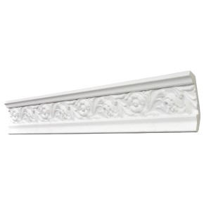 Profilo decorativo bianco Decosa Gracia, lunghezza 2 m, con motivo floreale per design soffitto.