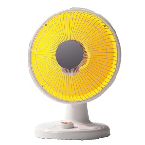 Stufa elettrica da tavolo bianca t.b.t. con elemento riscaldante giallo.