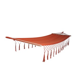 Amaca t.b.t. arancione con frange e struttura in legno.