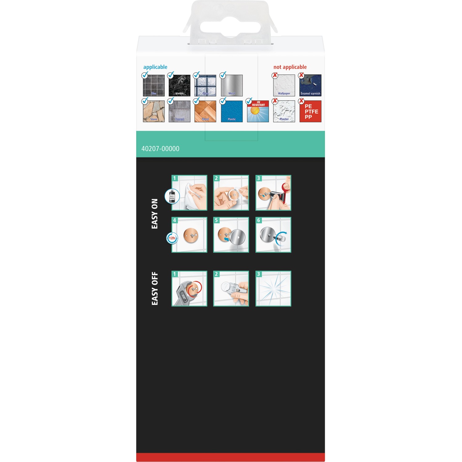 Confezione del ripiano doccia Tesa Aluxx con istruzioni di montaggio.