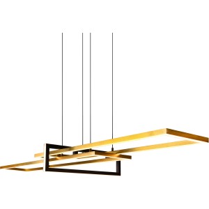 Moderna lampada a sospensione Trio LED Salinas in ottone opaco con elementi rettangolari.