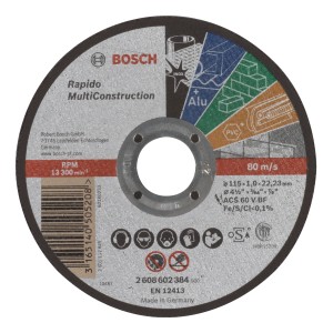 Disco da taglio Bosch Rapido Multi Construction, diametro 115 mm per smerigliatrici angolari.