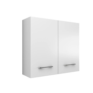 Mobile bagno sospeso t.b.t. bianco con due ante e maniglie argentate.