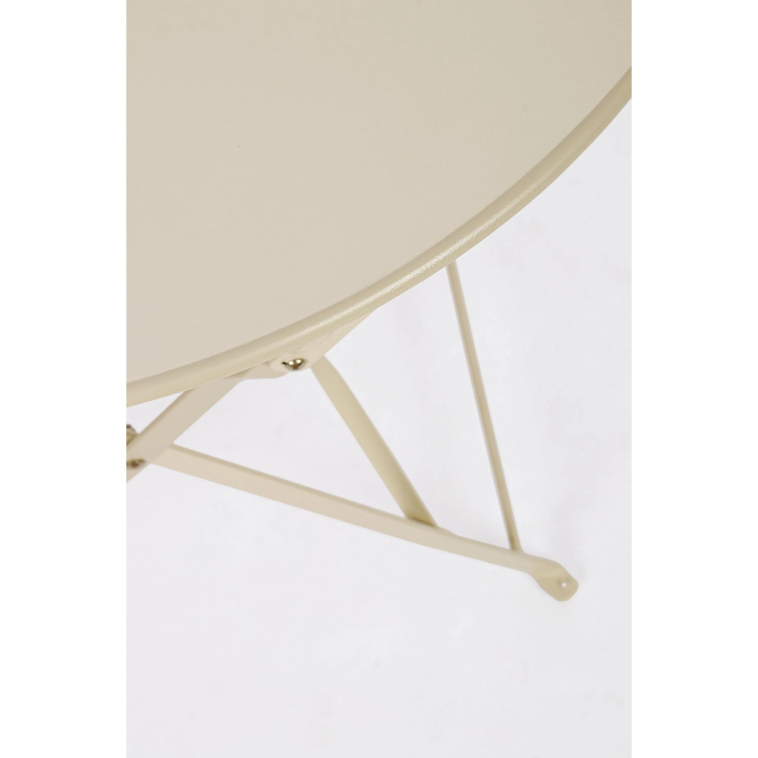 Dettaglio: Tavolo rotondo del set bistrot AUSTIN in acciaio, beige. Set di mobili da giardino per terrazza e balcone.