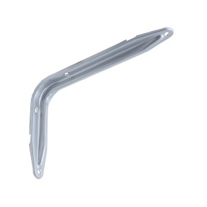 Mensola angolare in metallo argentato per montaggio a parete.