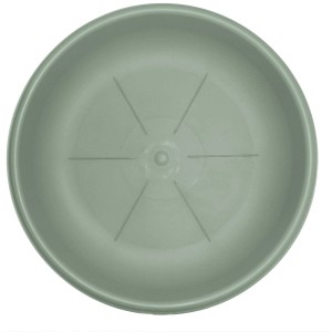 Sottovaso rotondo grigio per vasi da fiori.