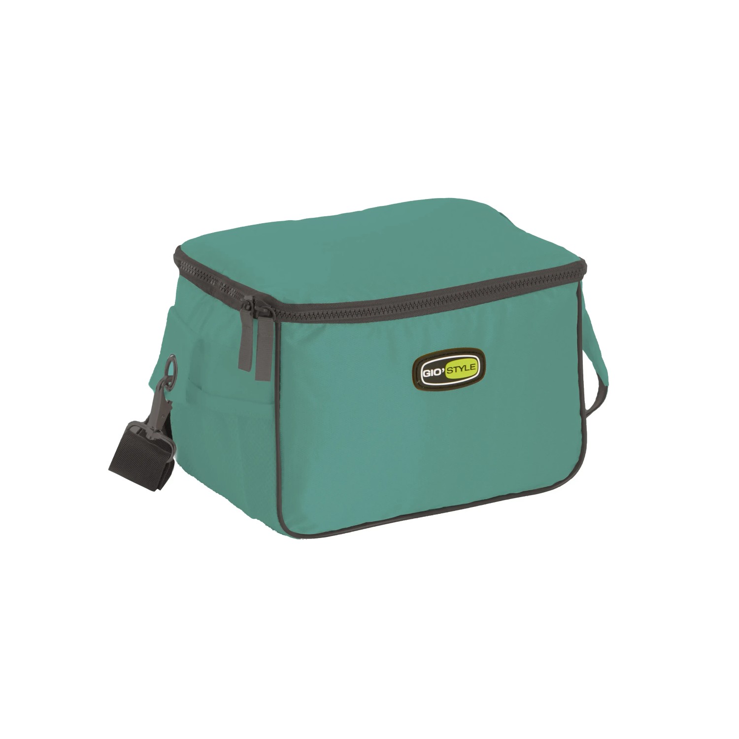 Borsa frigo verde per attrezzatura da campeggio con tracolla.