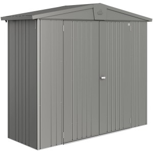 Casetta da giardino in metallo Biohort Europa, grigio quarzo metallizzato, 1,9 m², con doppia porta.