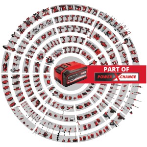 Batteria Einhell Power X-Change 18 V 2.5 Ah con utensili della famiglia Power X-Change.
