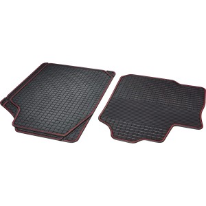 Set tappetini OBI Rosso A/B: Tappetini auto neri con bordo rosso, ritagliabili e antiscivolo.