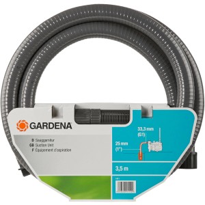 Gardena Set aspirazione 25 mm, 3,5 m per pompe e impianti idrici domestici. Tubo a spirale resistente al vuoto con filtro di aspirazione e valvola di ritegno.