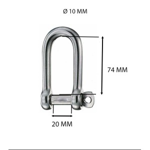 Grillo in acciaio inox con dimensioni (10 mm, 74 mm, 20 mm) per accessori nautici.